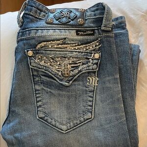 Miss Me Blue Denim Boot Cut Jeans with Embellished Back Pockets